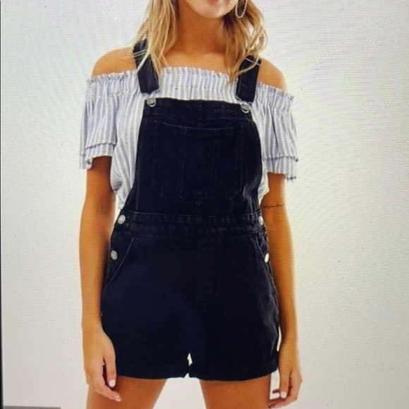Bershka Pants - Bershka Black Denim Overall Shorts